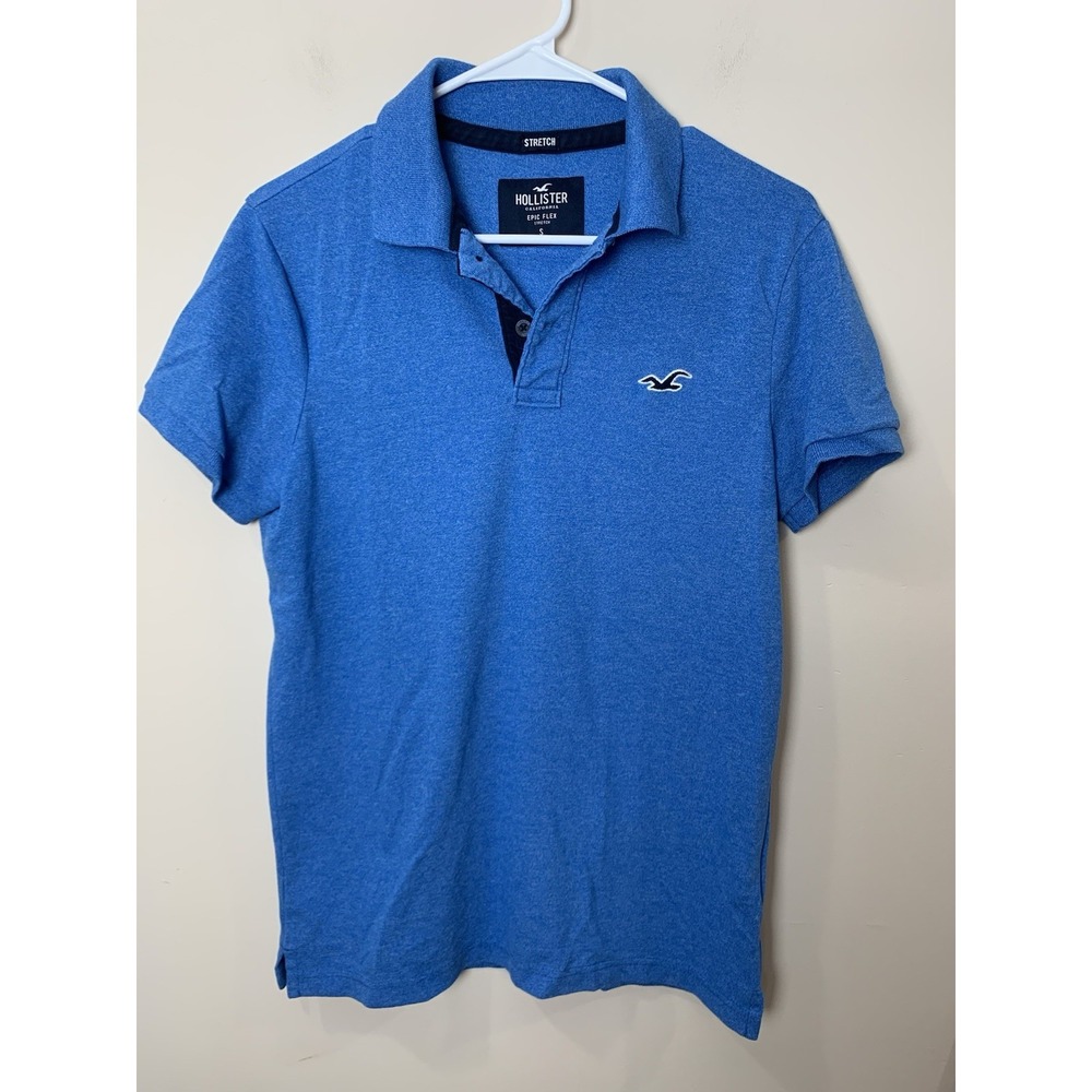 Hollister Epic Flex Polo Shirt Mens Small Blue Stretch Seagull Patch FLAW
